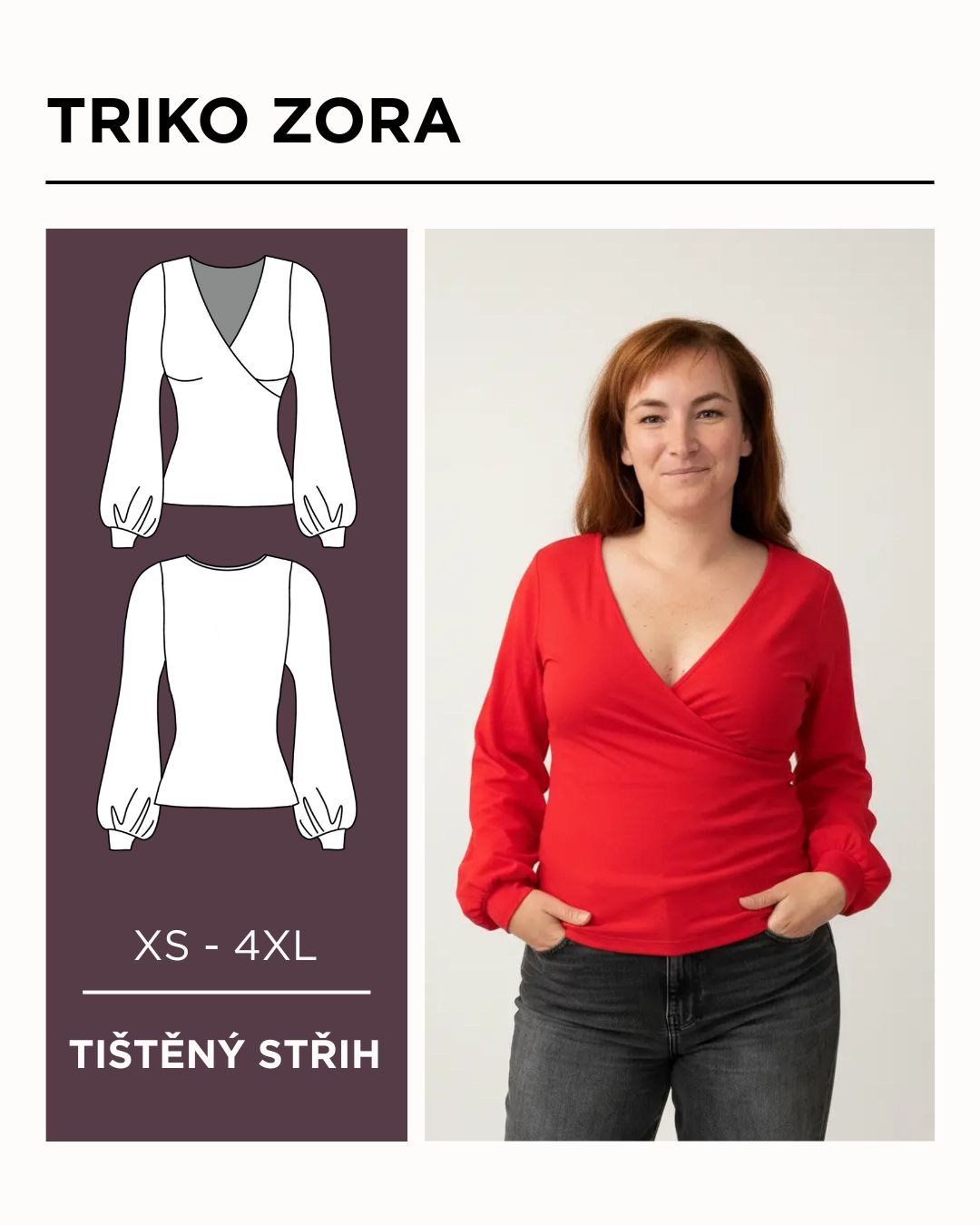 Překřížené triko ZORA - PAPÍROVÝ střih